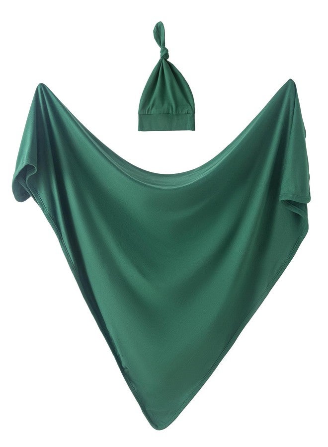 Jastore Baby Swaddle Receiving Blankets with Matching Beanie Set Newborn Nursery Swaddle Wrap for Baby Girls Boys(Peacock Green) - Image 1